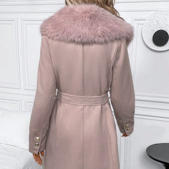 Chic Fuzzy Collar Belted Overcoat - Picture 2 of 5